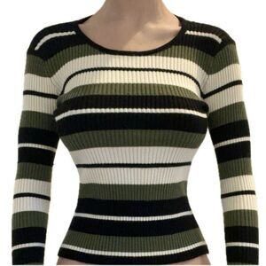 y2k sweater ribbed green white black striped knitted sweatshirt